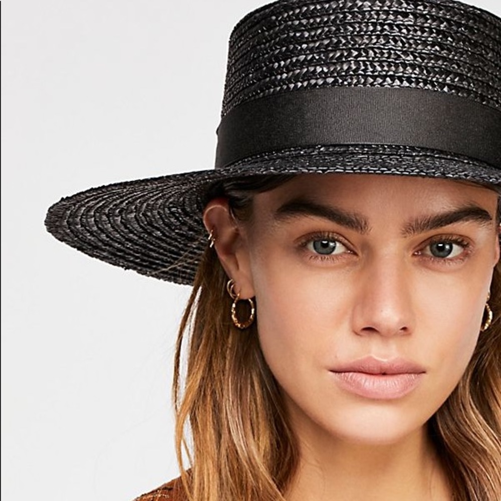 Large black Straw Boater Hat